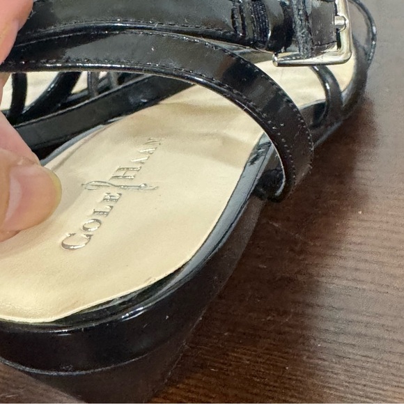 COLE HAAN KIE RIN WEDGE Black Patent Leather Strappy Sandals kitten heel size 8 - Picture 10 of 16